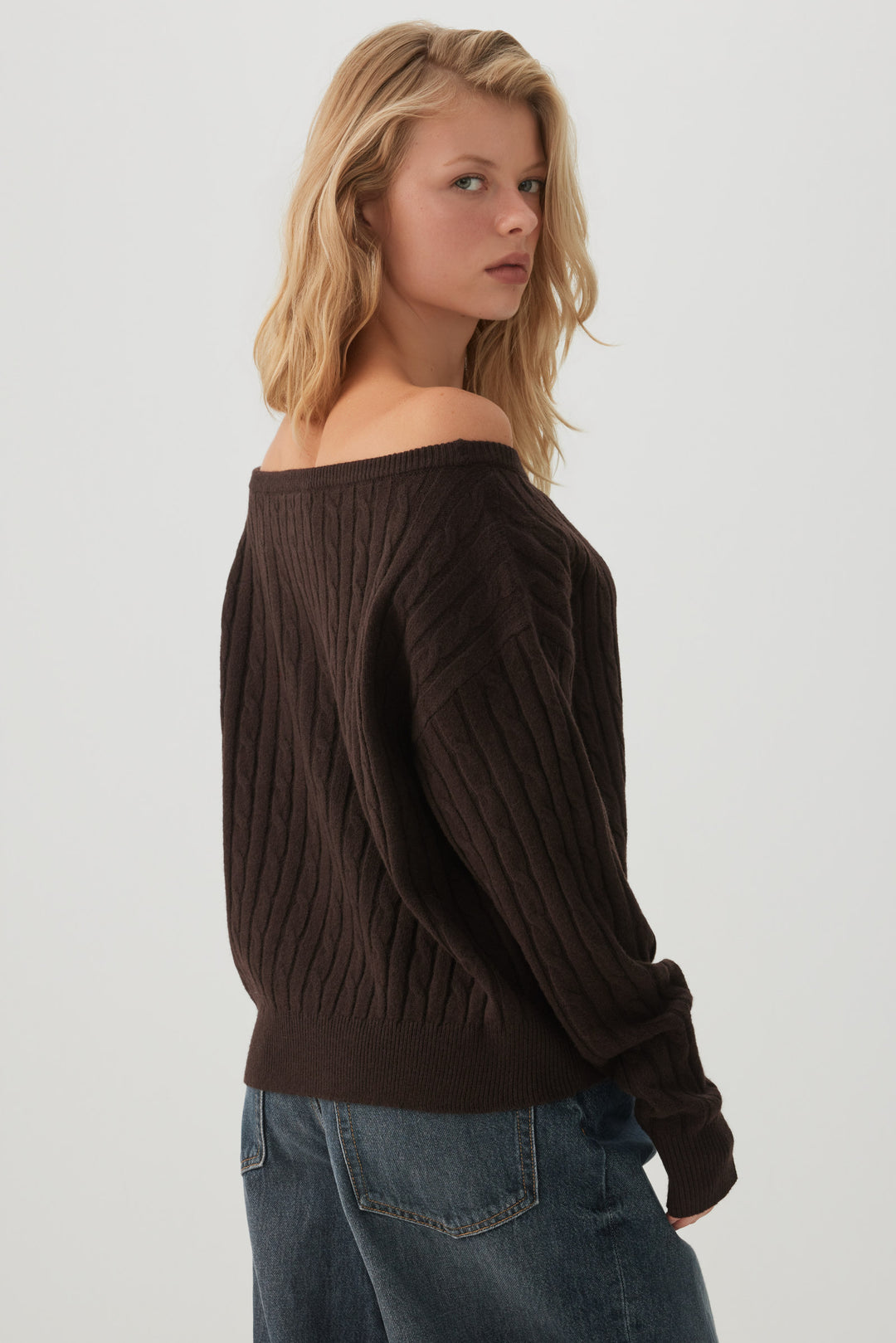 Cable Knit Off Shoulder Sweater