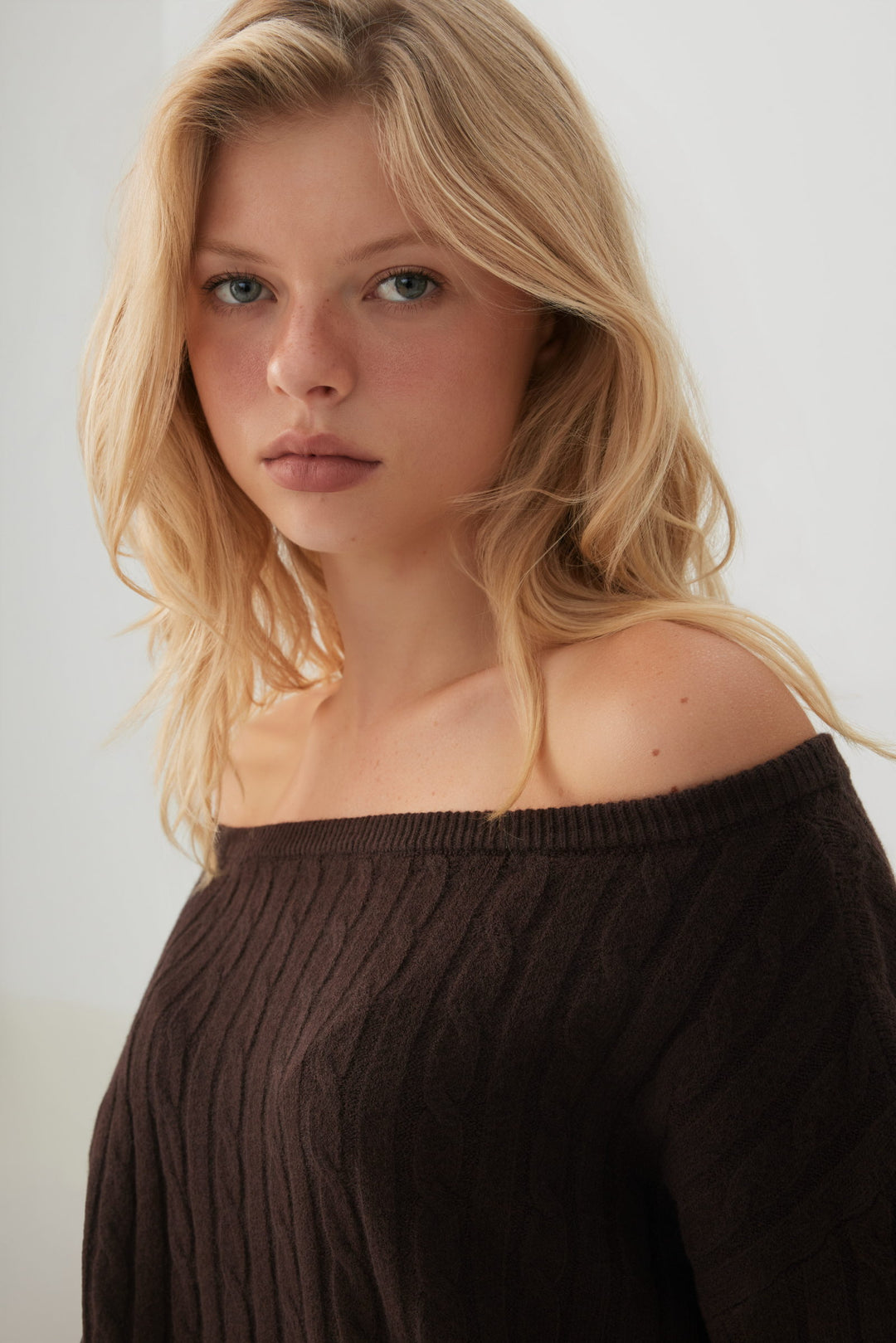 Cable Knit Off Shoulder Sweater