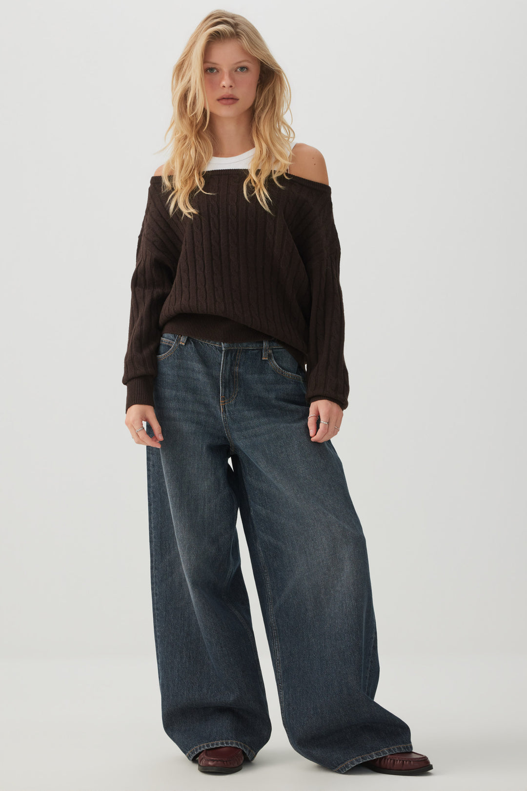 Cable Knit Off Shoulder Sweater