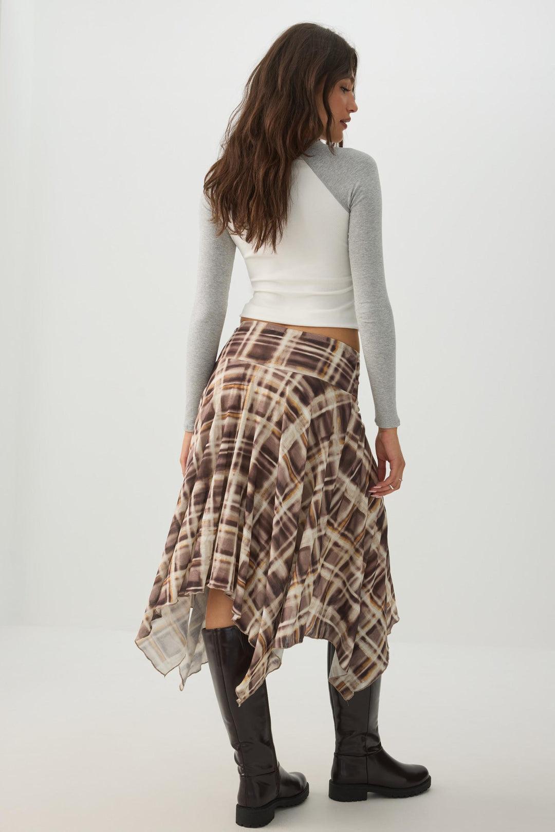 Slub Mesh Sharkbite Midi Skirt