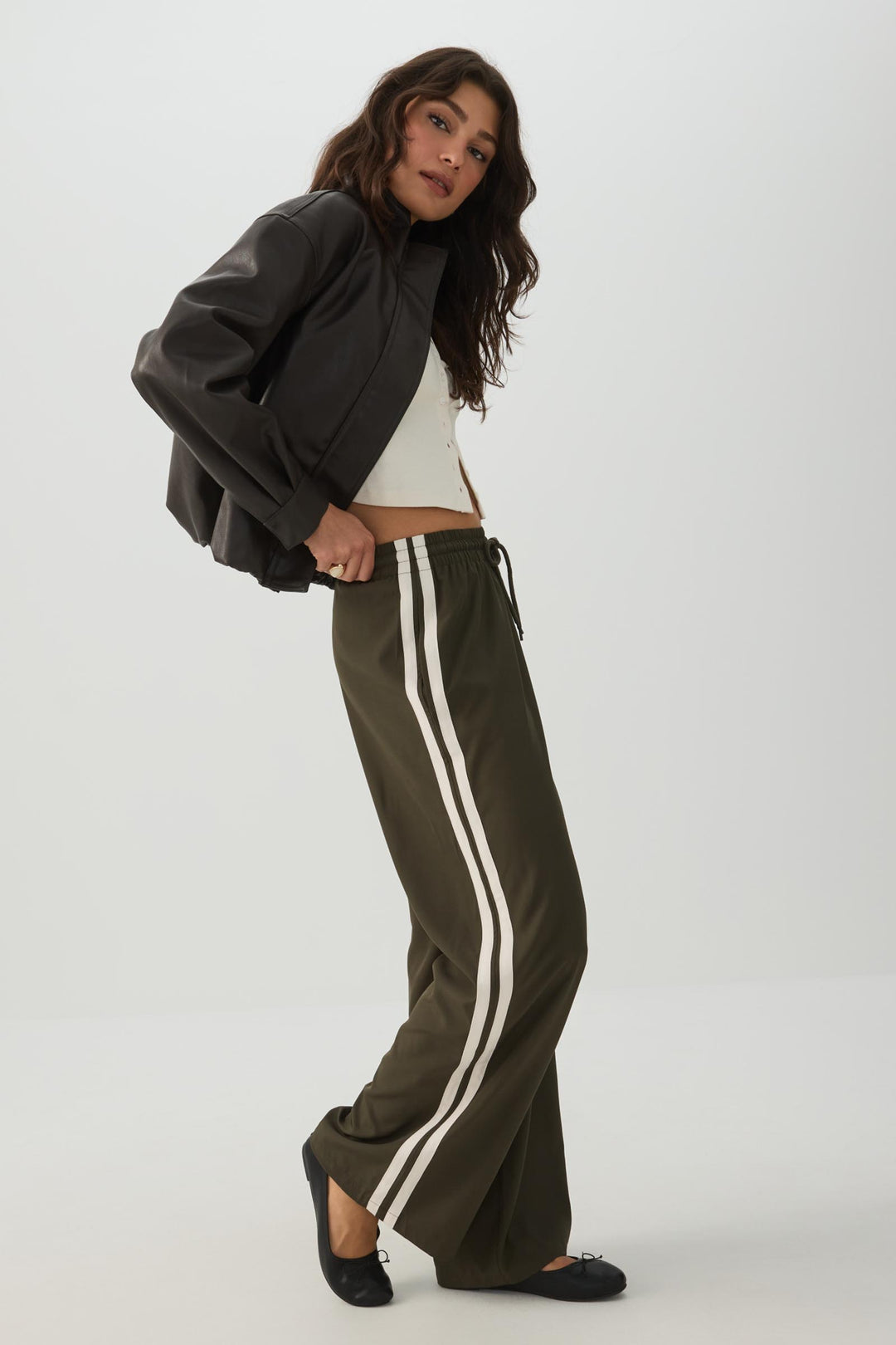 Wide Leg Side Stripe Track Pants