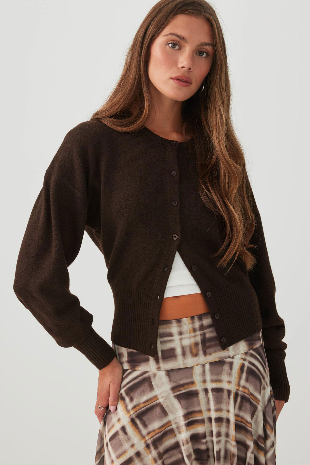 Long Cuff Button Front Cardigan