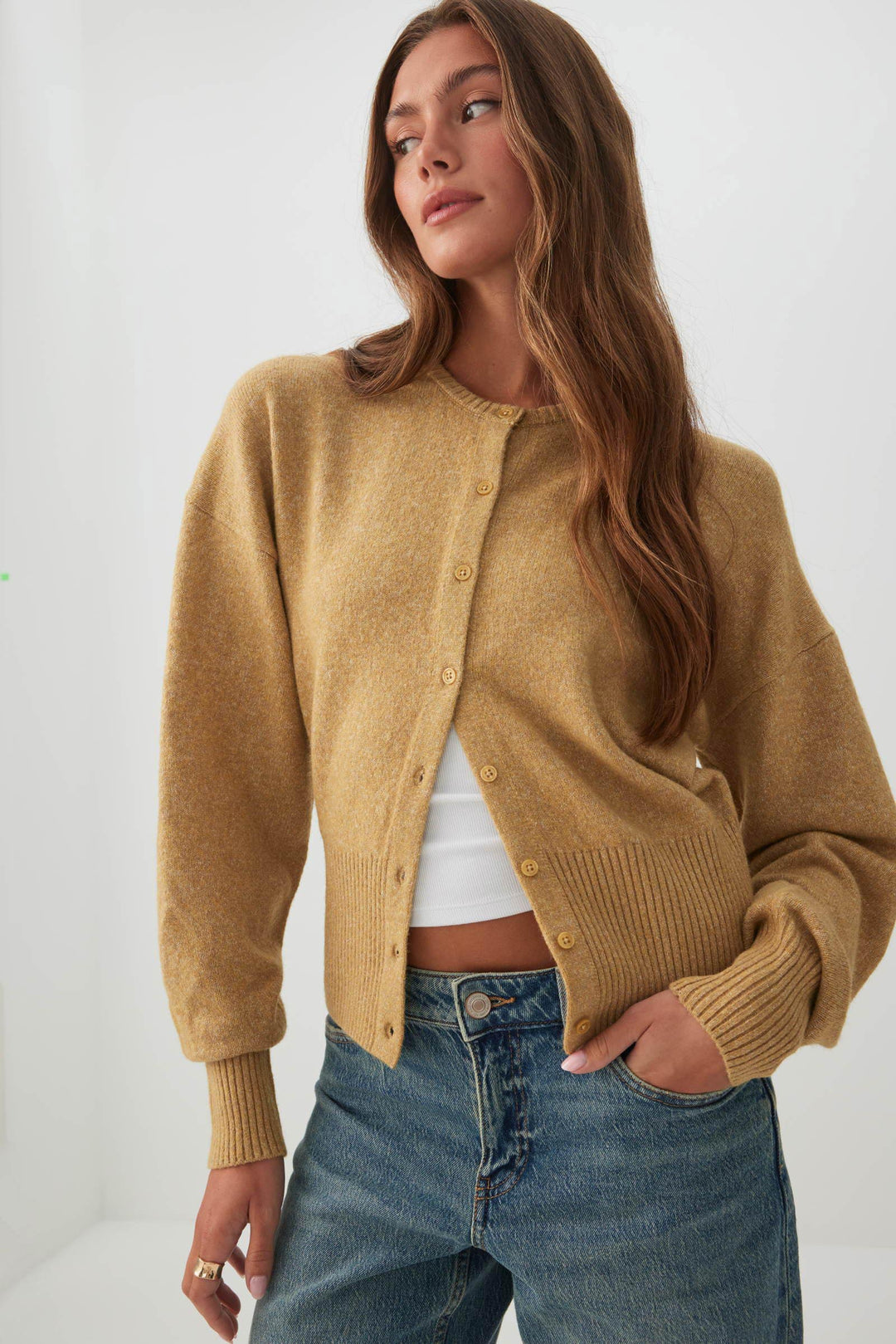 Long Cuff Button Front Cardigan