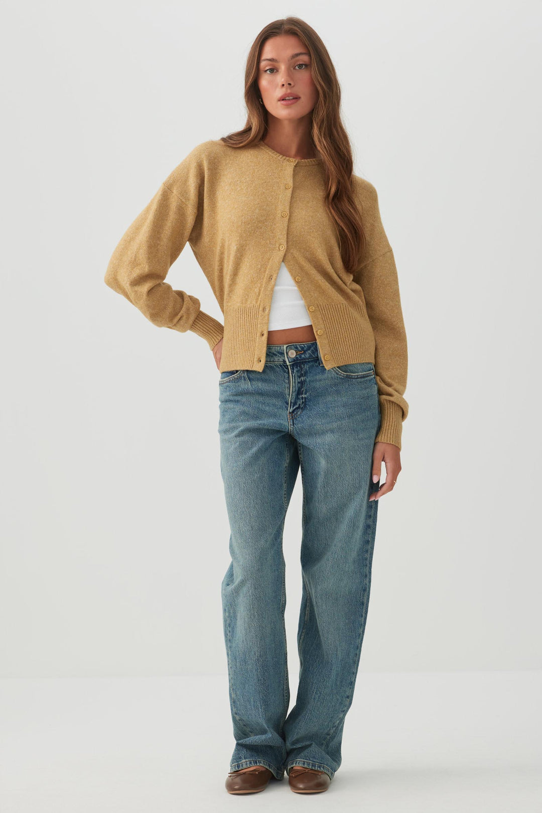 Long Cuff Button Front Cardigan