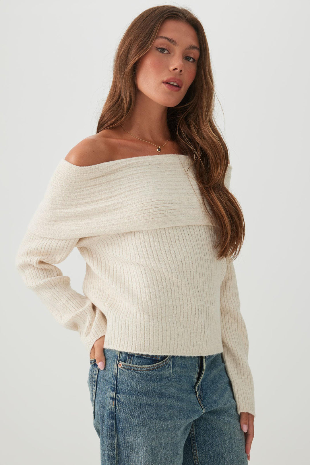 Oversized Ribbed Foldover Sweater