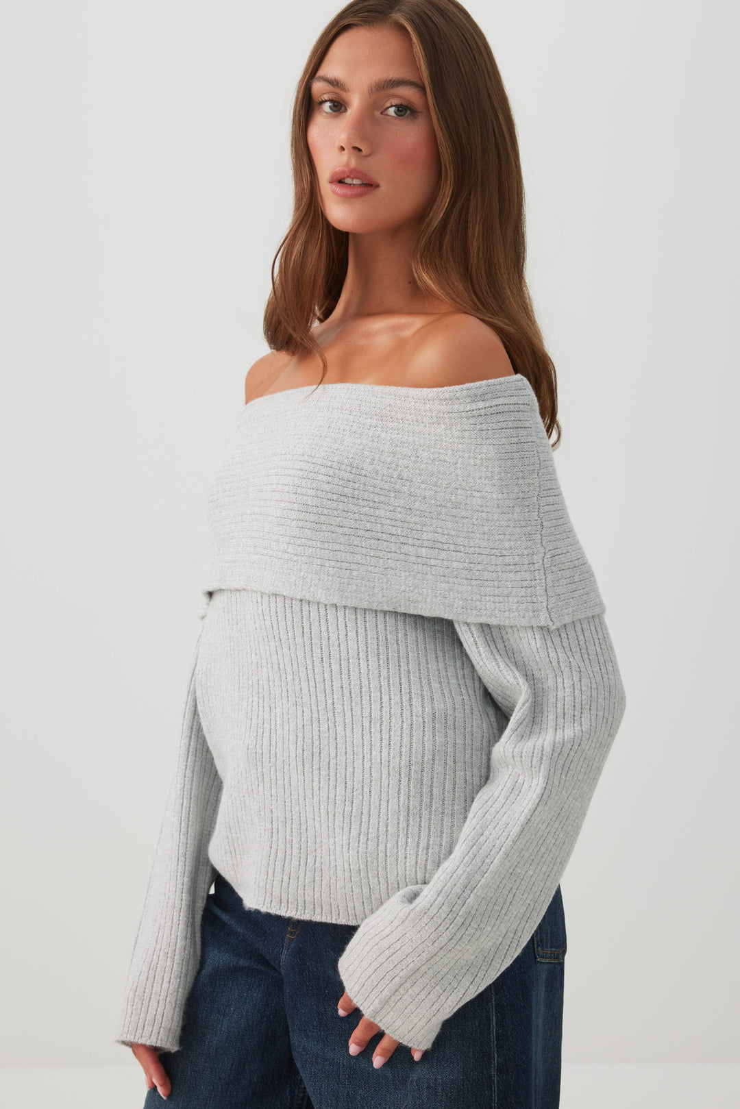 Oversized Ribbed Foldover Sweater
