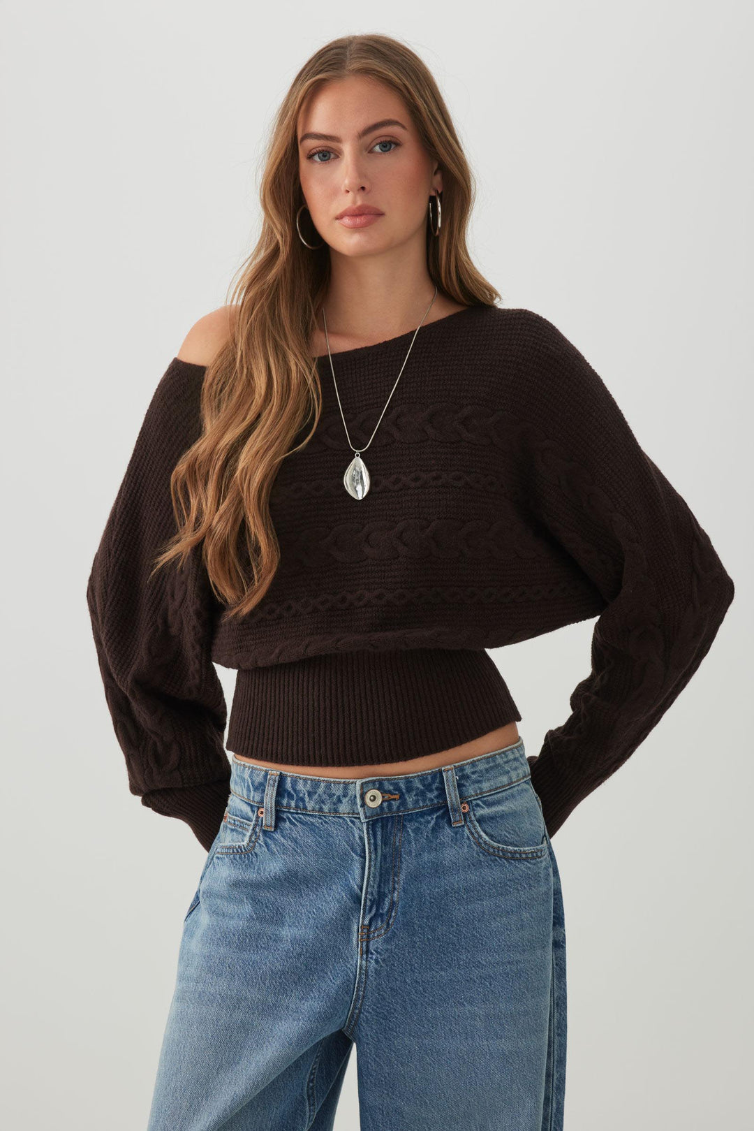 Asymmetrical Cable Knit Sweater