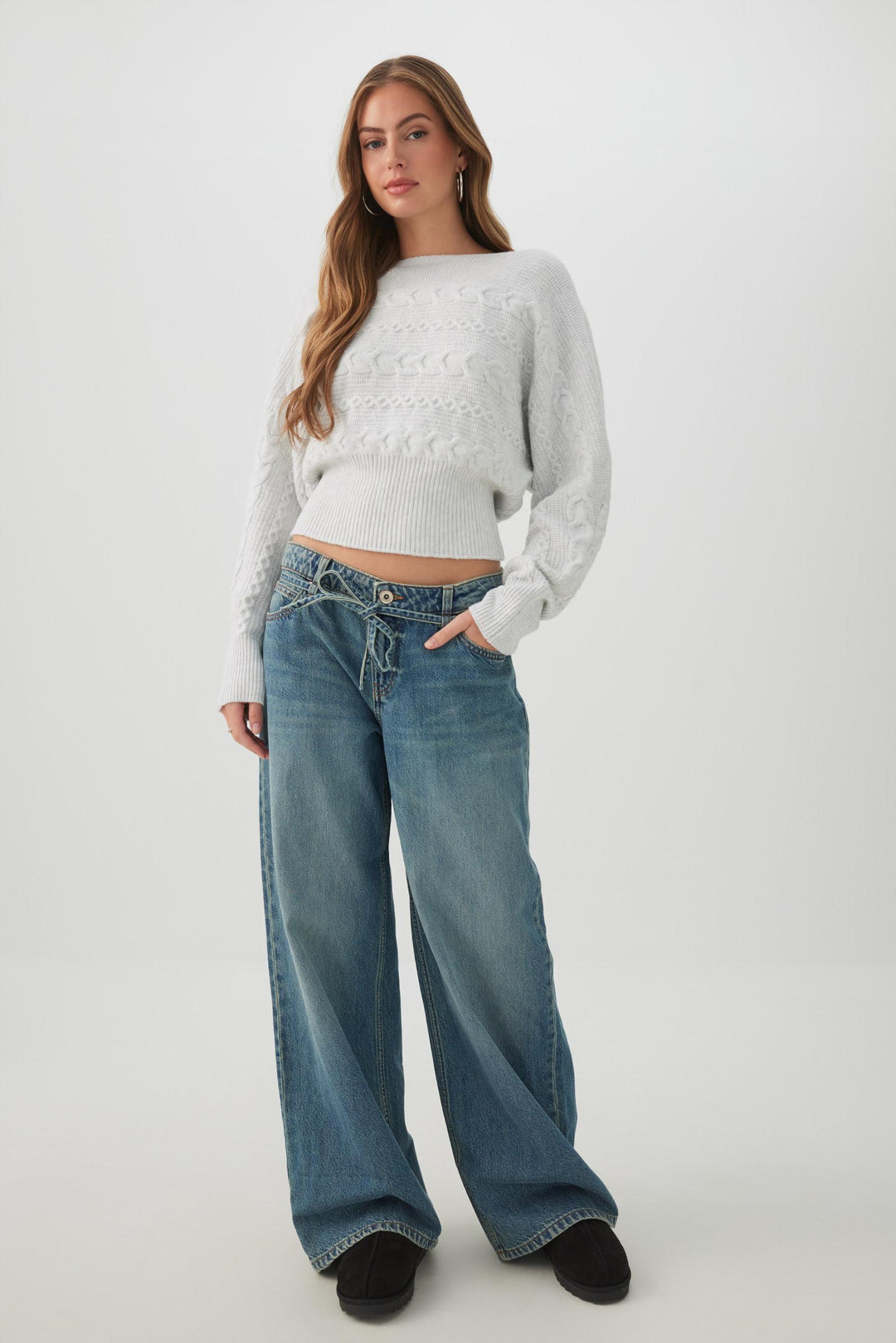 Asymmetrical Cable Knit Sweater