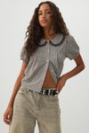 Plaid Puff Sleeve Button Up Shirt