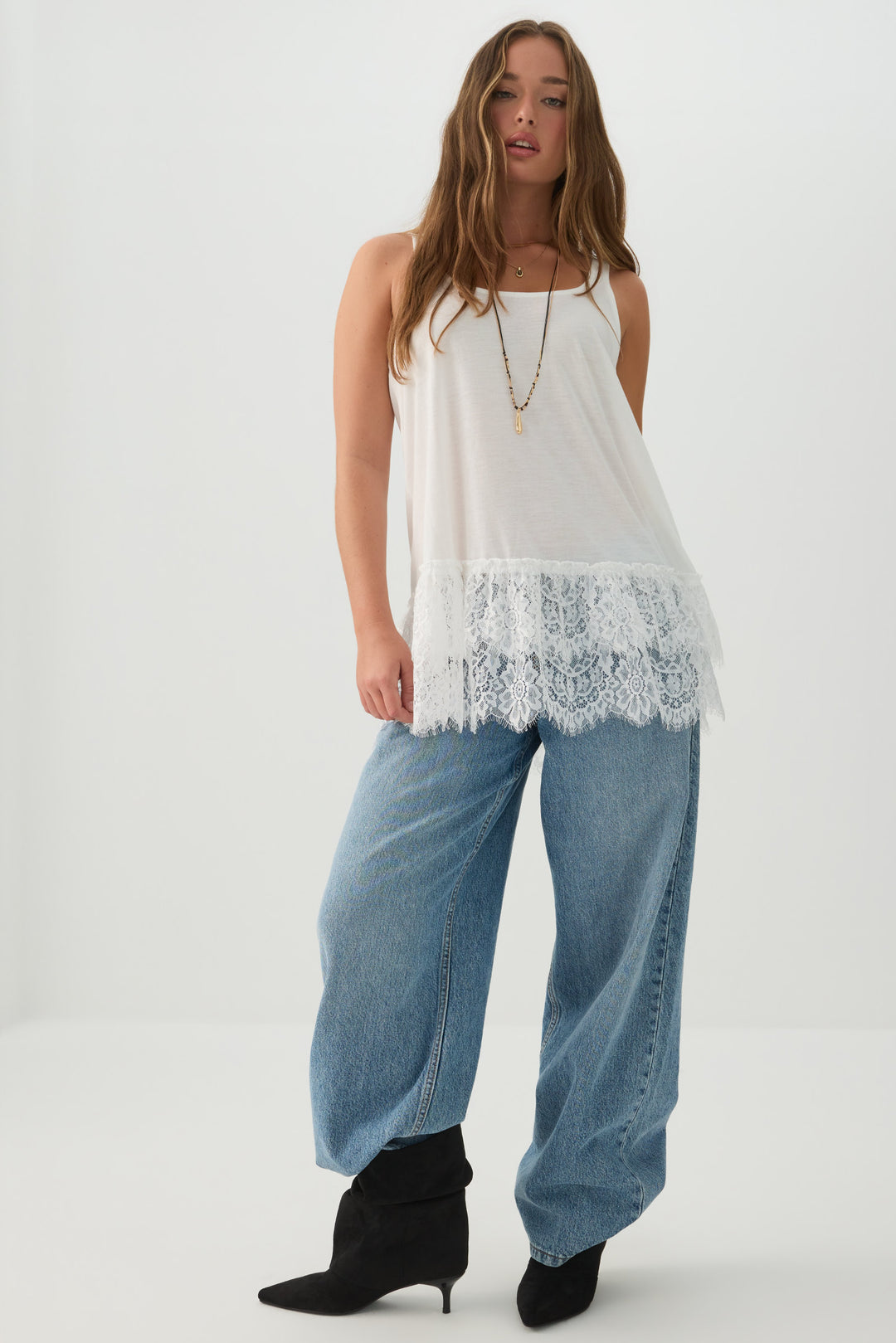 Lace Trim Tunic Tank Top