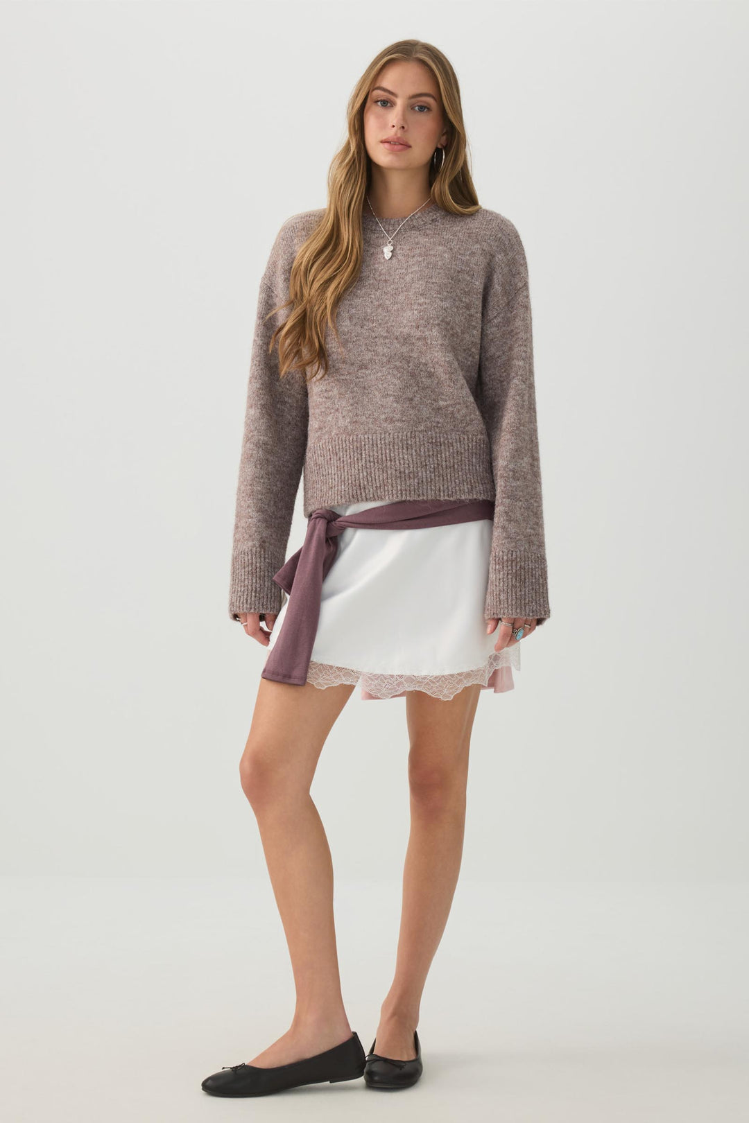 Lace Trim Satin Mini Skirt