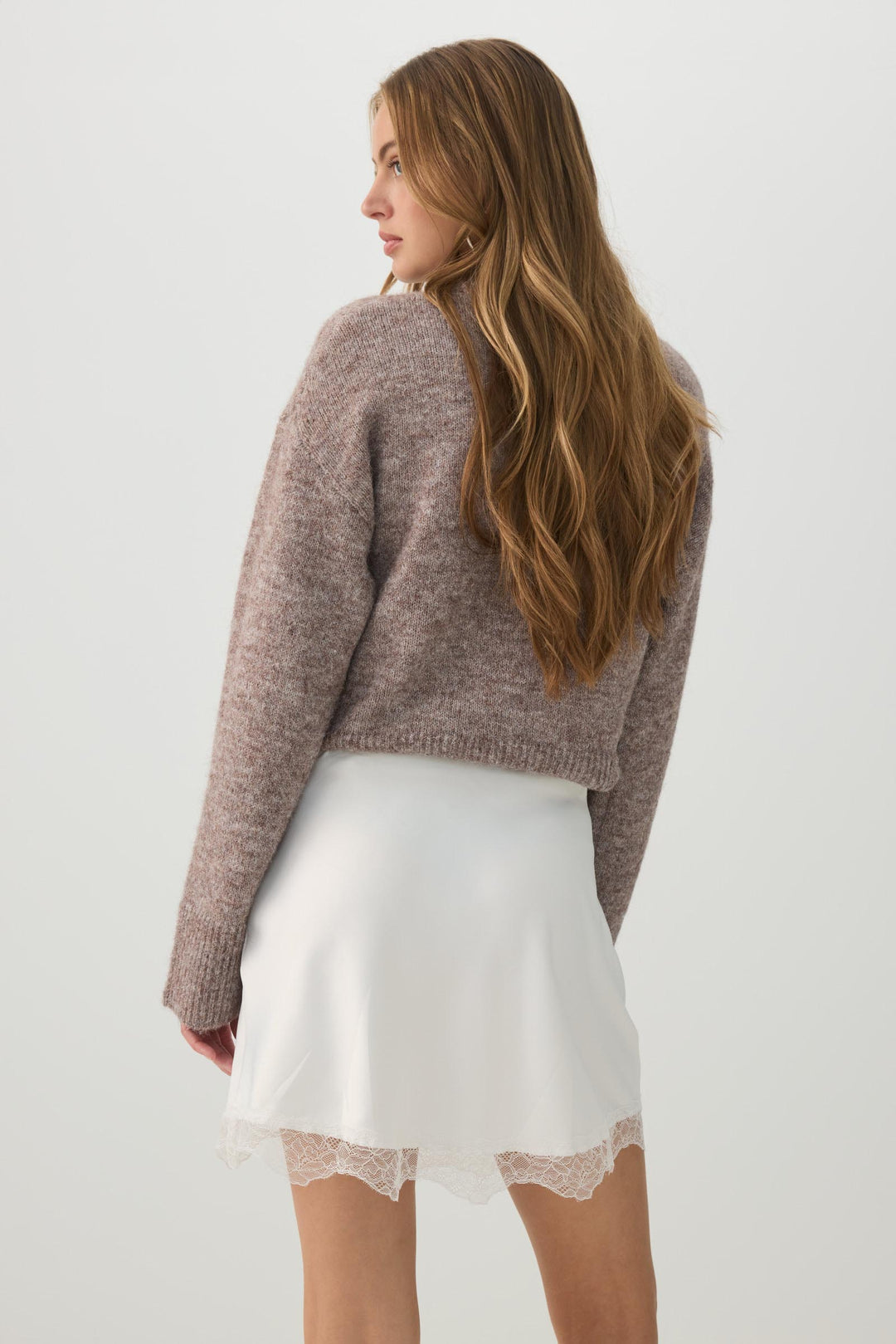 Lace Trim Satin Mini Skirt