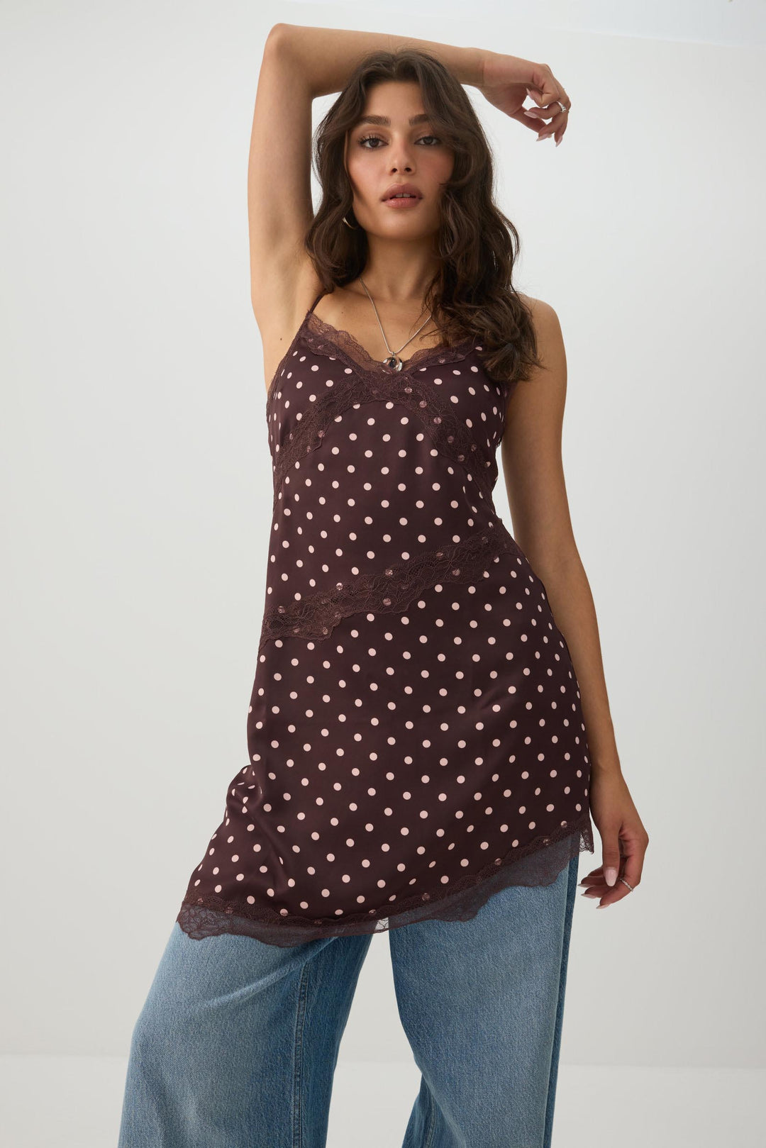 Lace Trim Asymmetrical Satin Mini Dress
