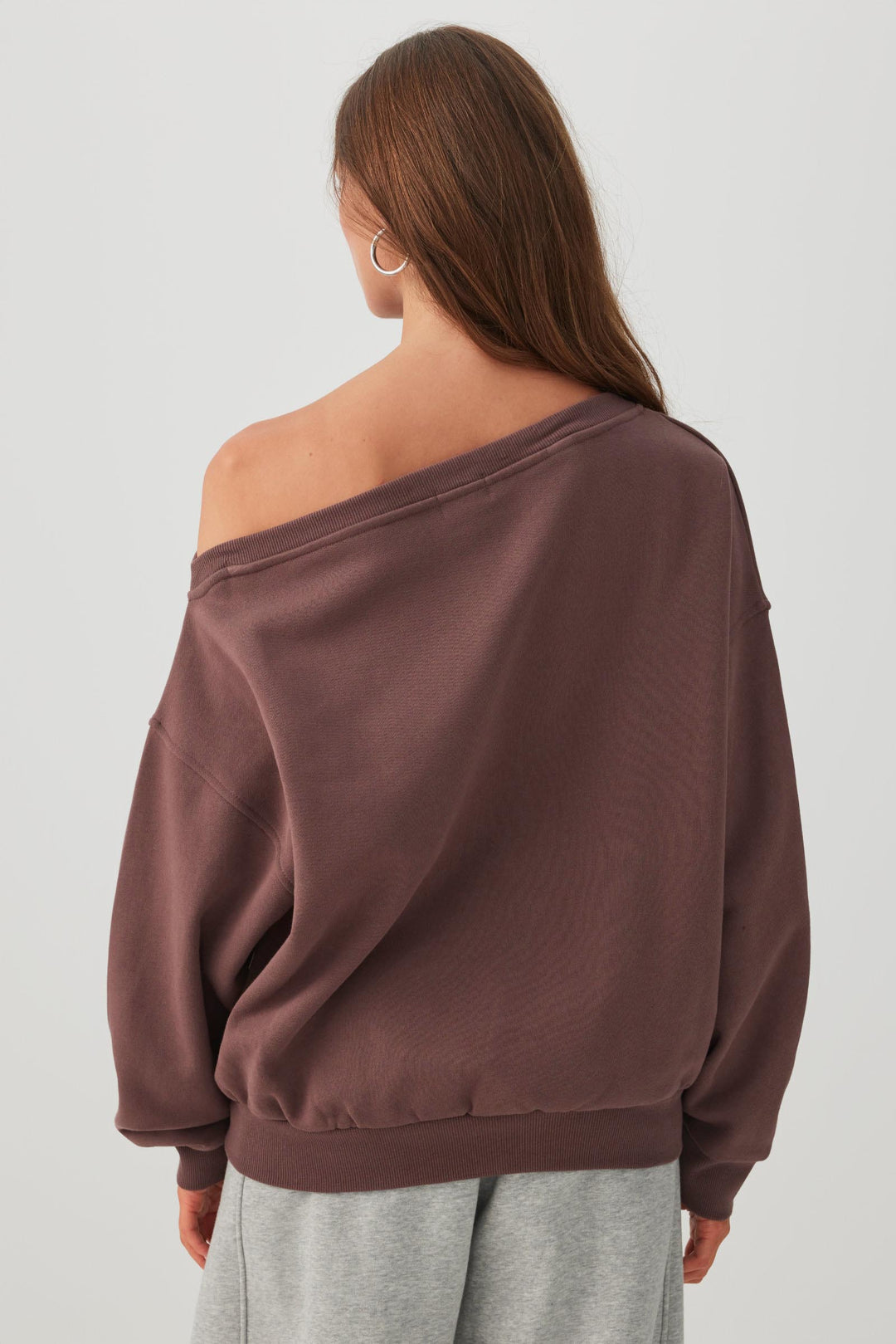 Off Shoulder Cotton Fleece Sweatshirt