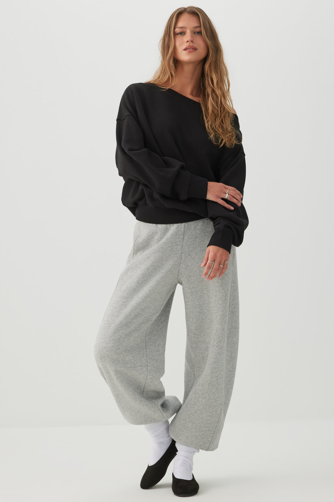 Off Shoulder Cotton Fleece Sweatshirt