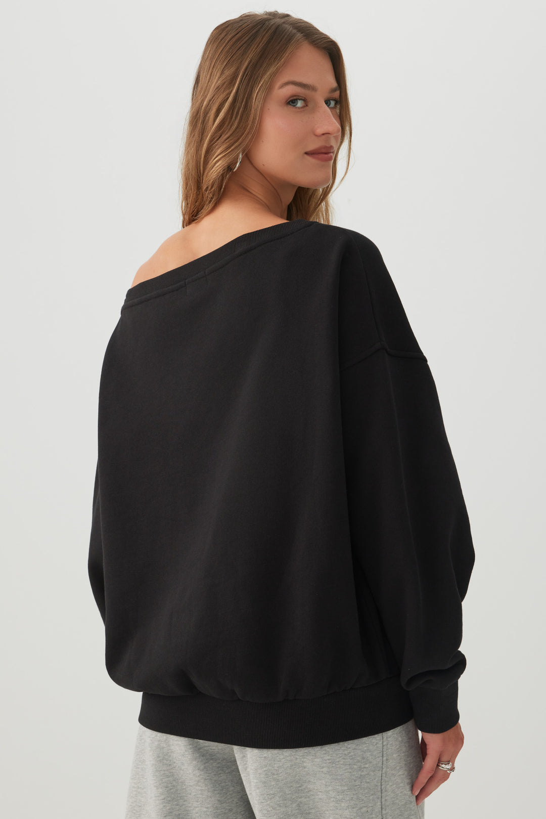 Off Shoulder Cotton Fleece Sweatshirt