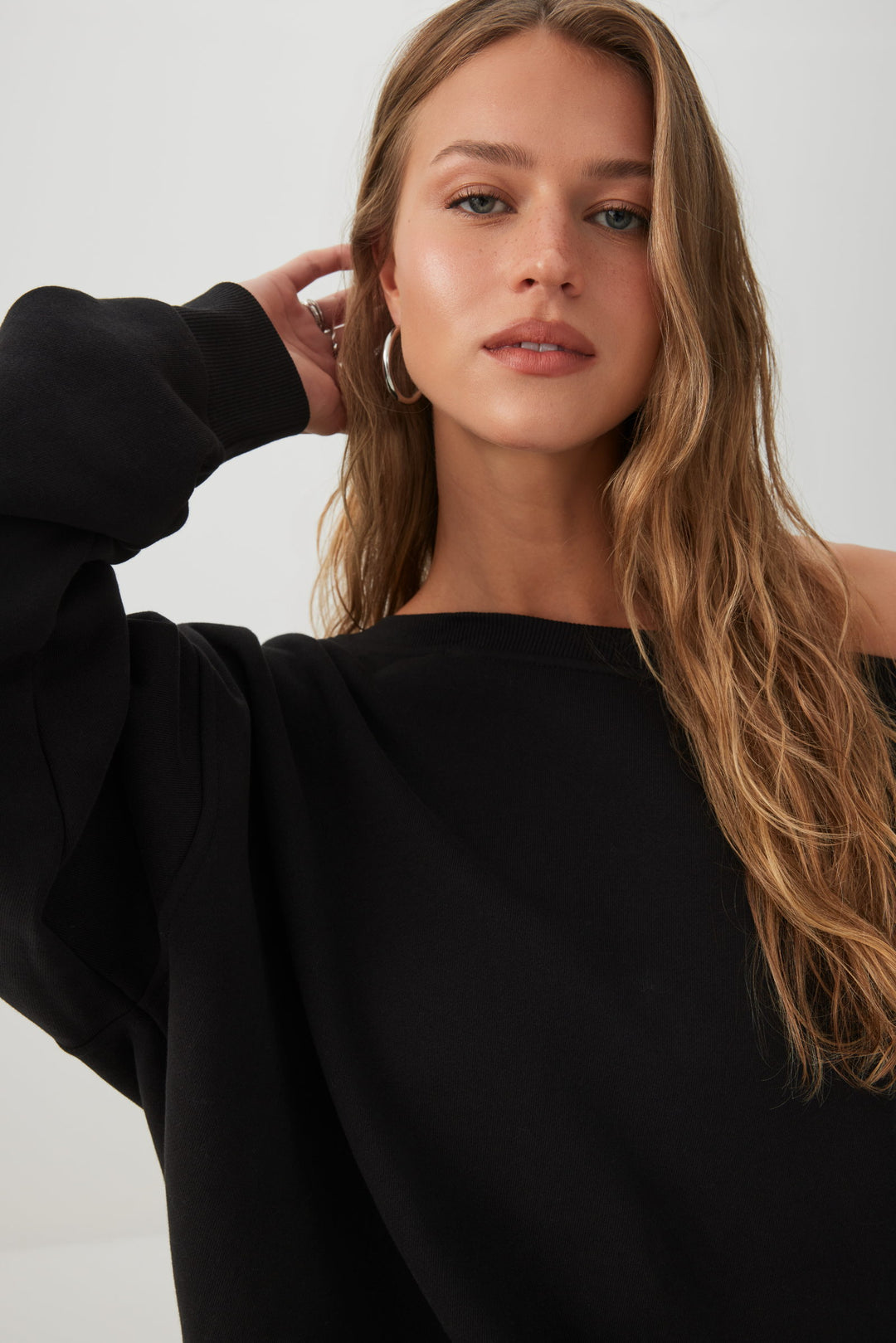 Off Shoulder Cotton Fleece Sweatshirt