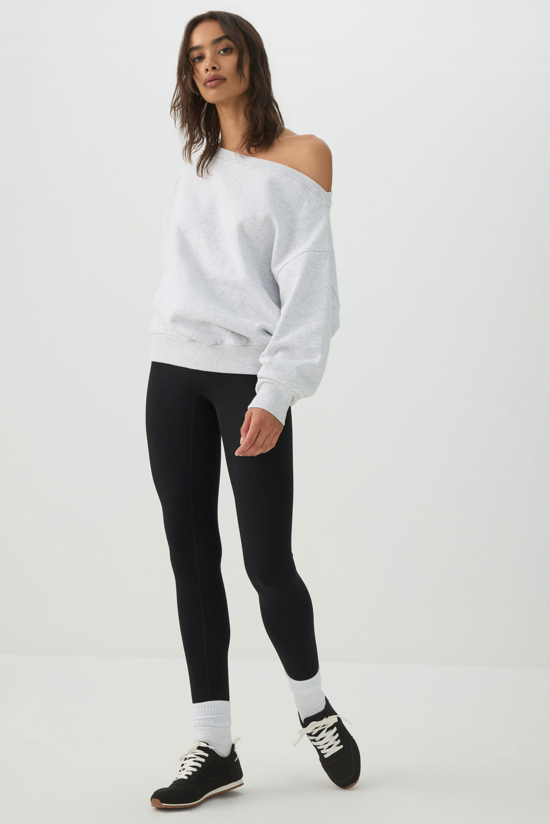 Off Shoulder Cotton Fleece Sweatshirt