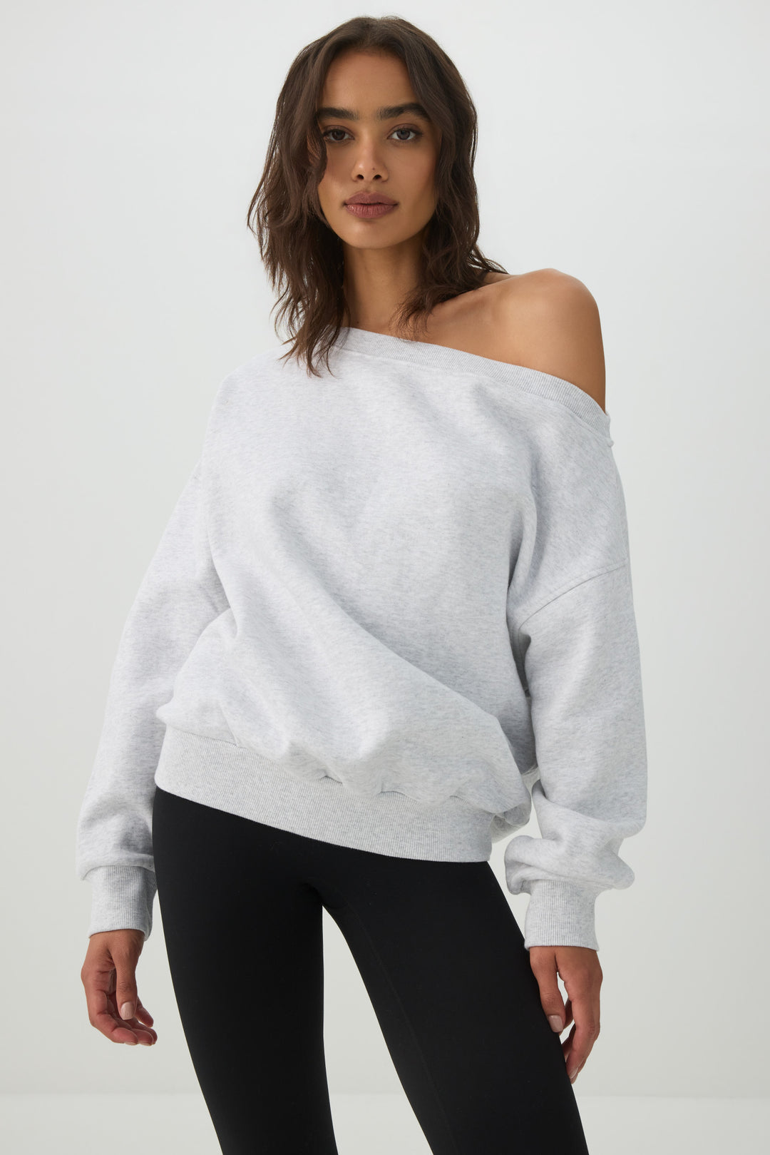 Off Shoulder Cotton Fleece Sweatshirt