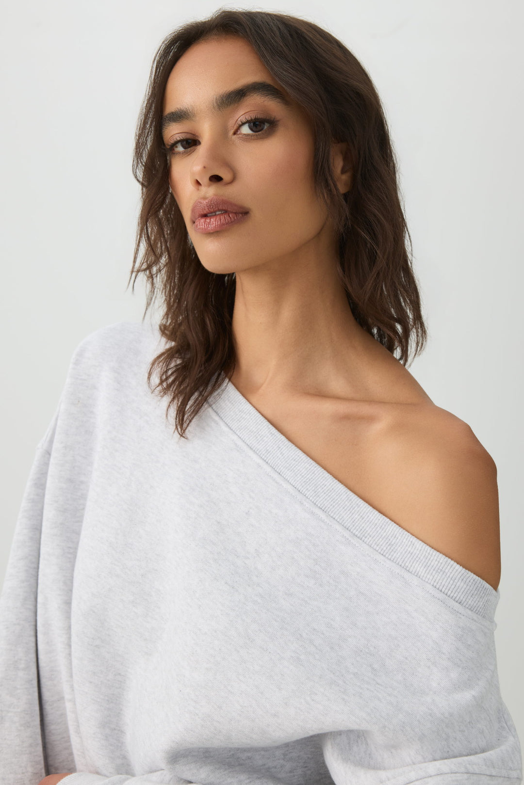 Off Shoulder Cotton Fleece Sweatshirt