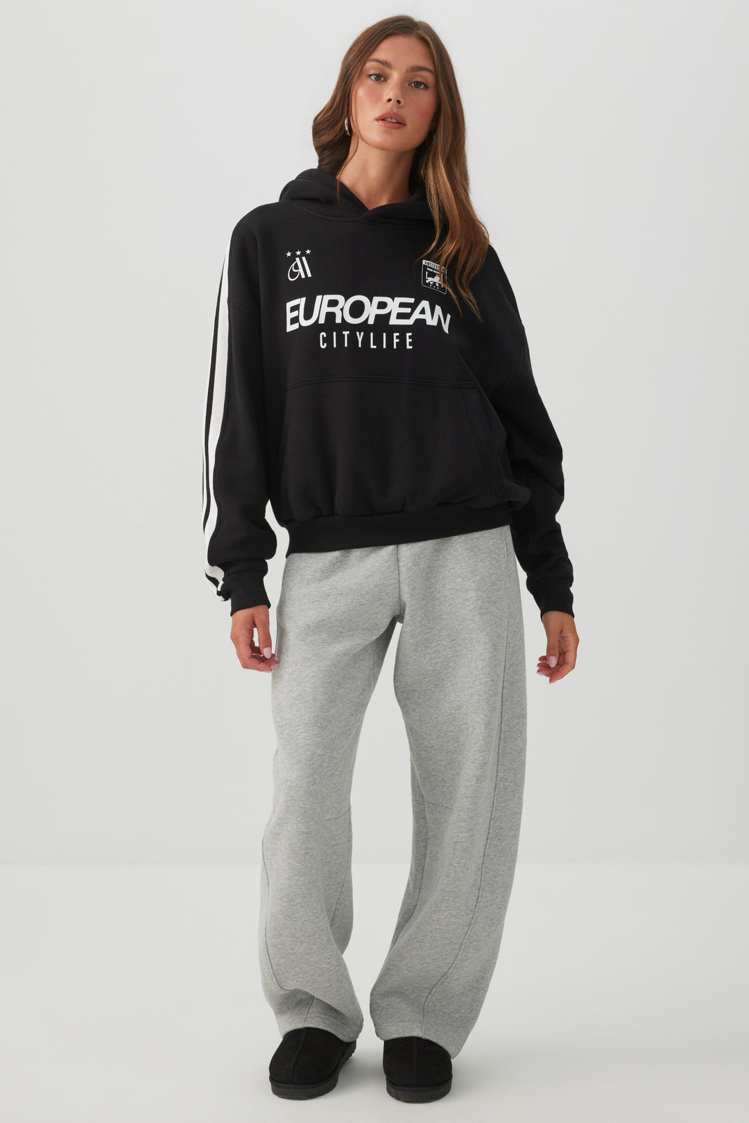 Side Stripe Graphic Cotton Fleece Hoodie