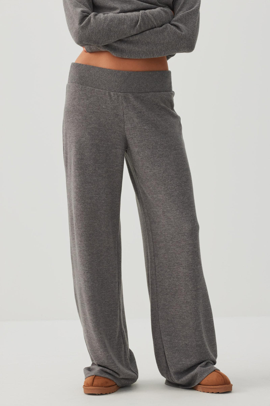 Pantalon droit en tricot brossé