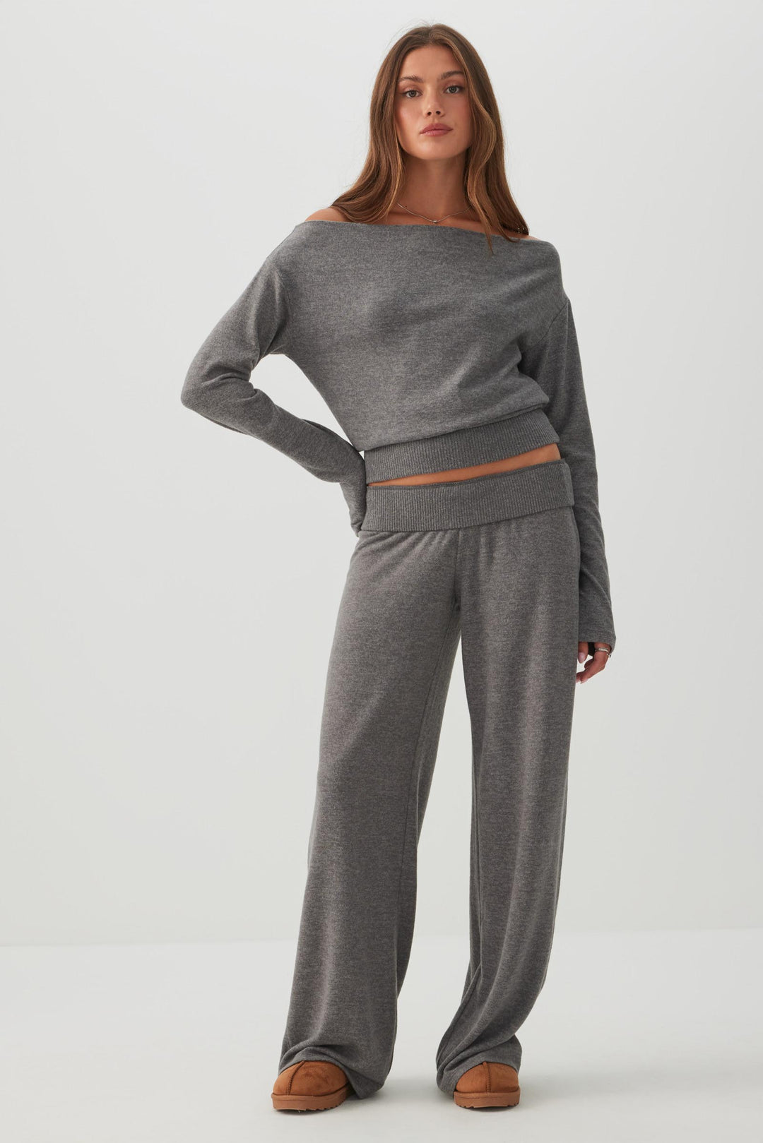 Pantalon droit en tricot brossé