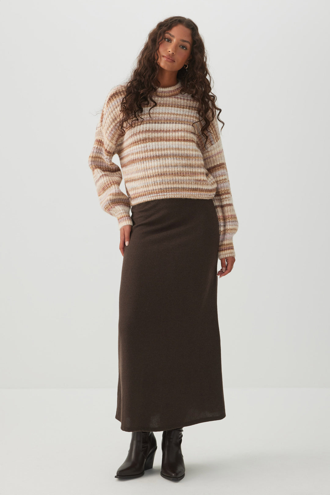 Brushed Knit A Line Midi Skirt