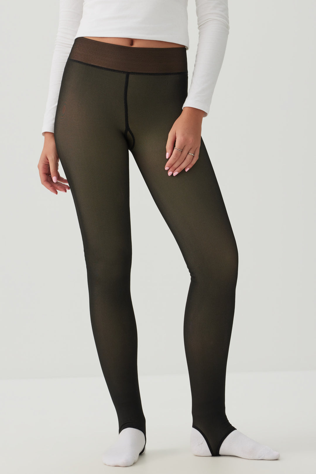 Sheer Effect Fleece Lined Stirrup Leggings