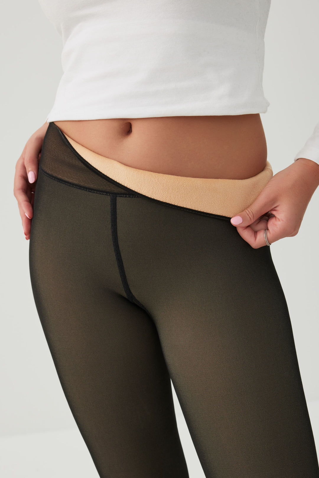 Sheer Effect Fleece Lined Stirrup Leggings