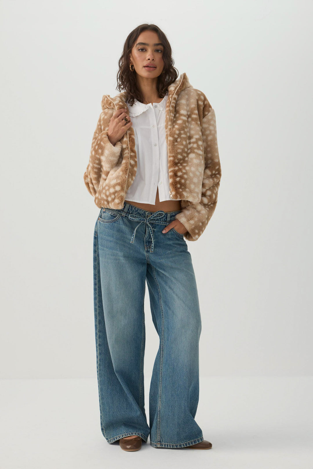 Short Faux Fur Hooded Jacket