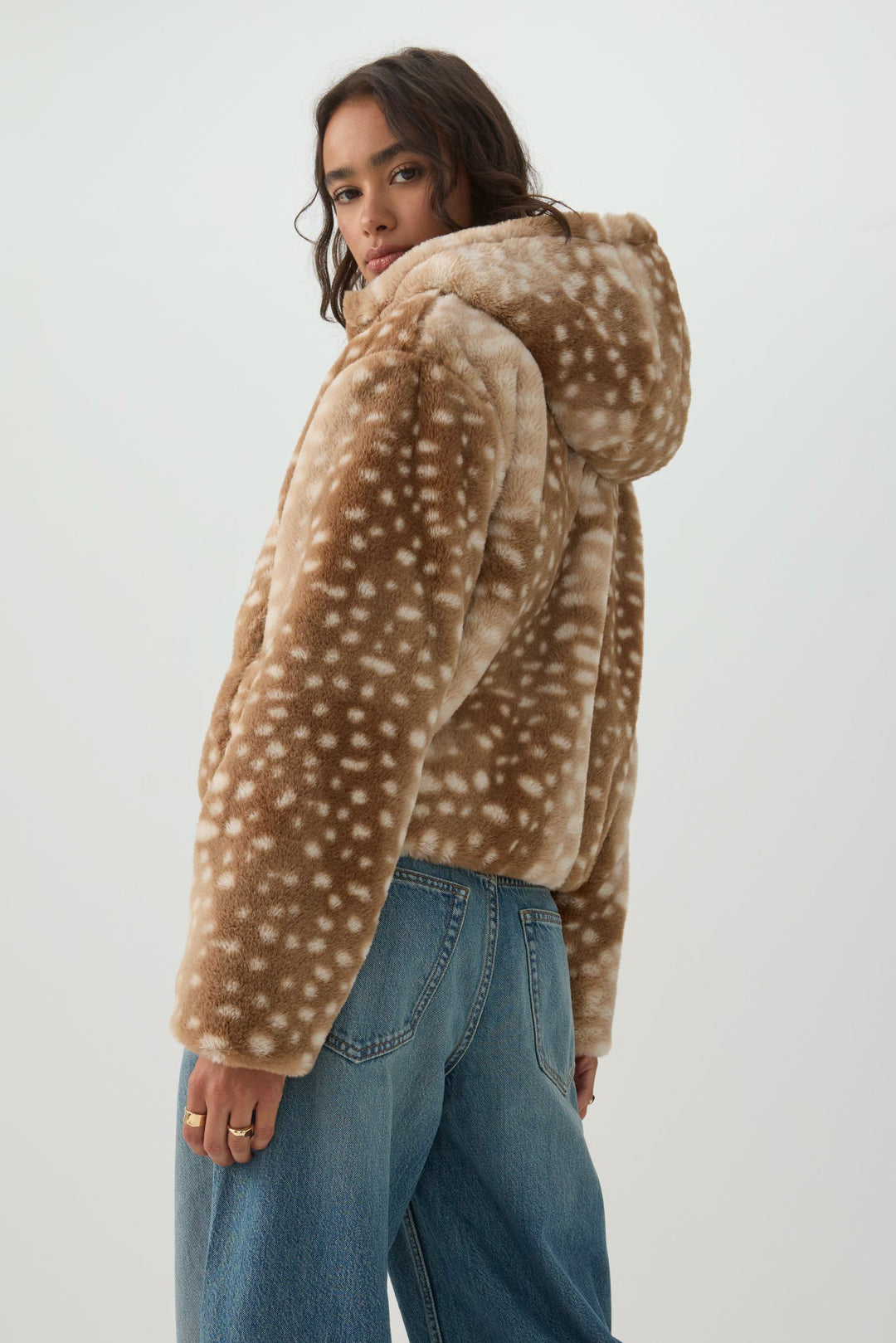 Short Faux Fur Hooded Jacket