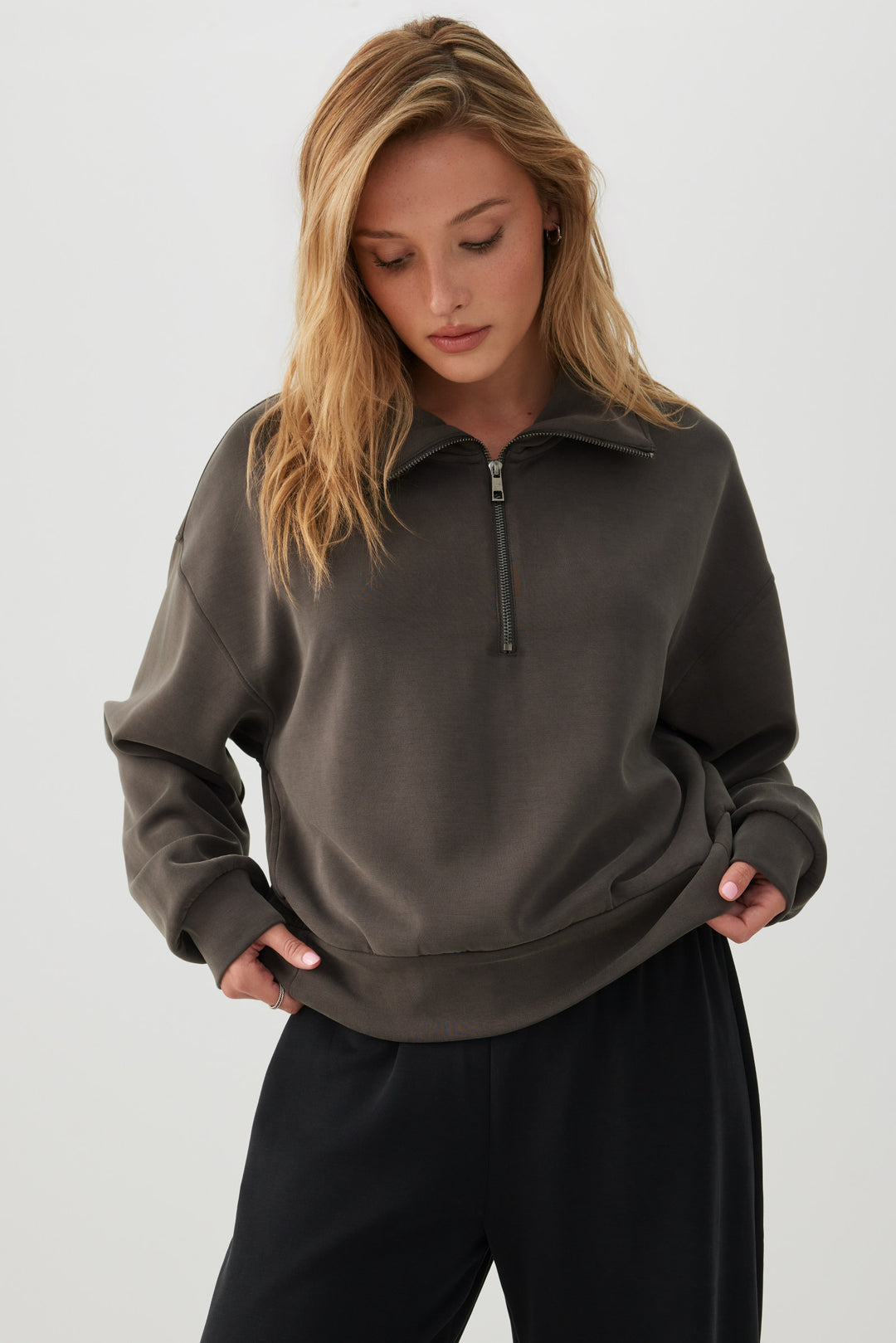 Cropped Quarter Zip Sweatshirt