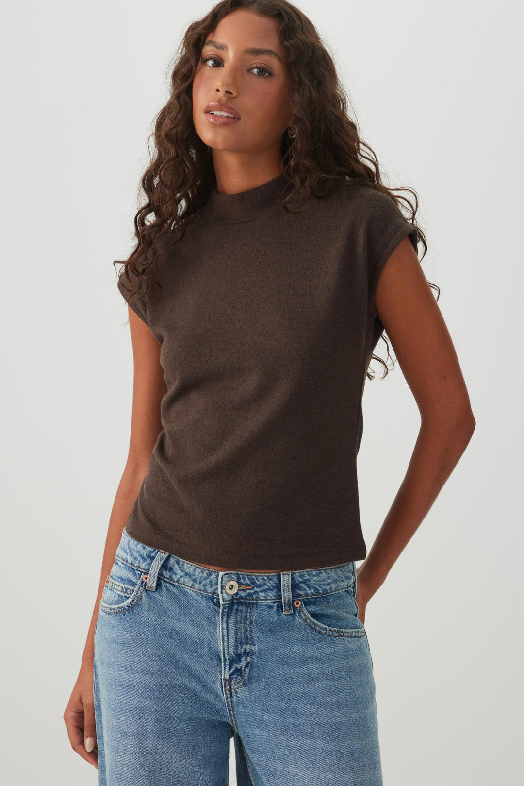Mock Neck Short Sleeve Knit Top