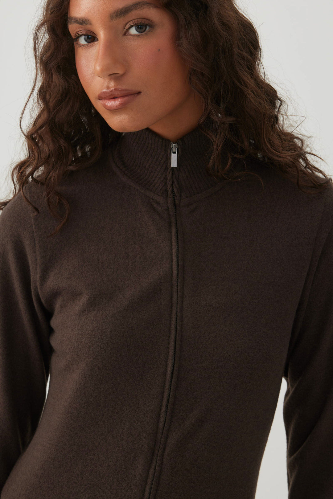 Cropped Zip Up Knit Top