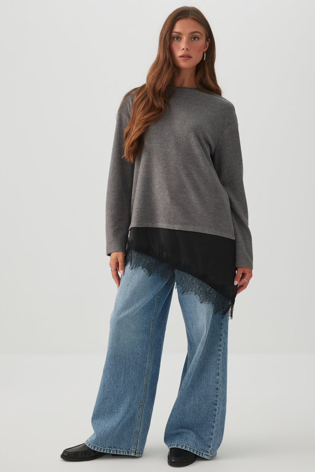 Asymmetrical Lace Trim Top