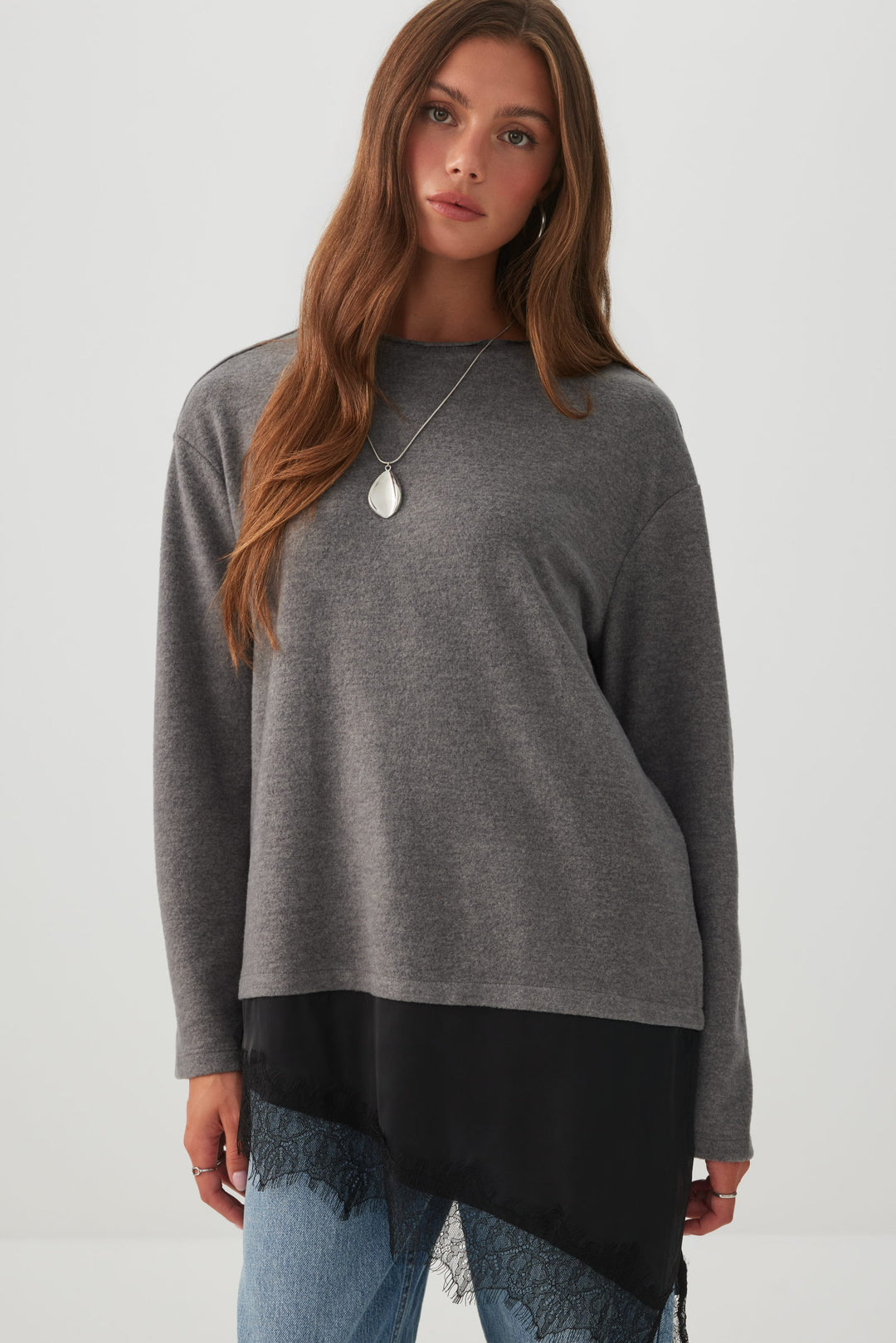 Asymmetrical Lace Trim Top