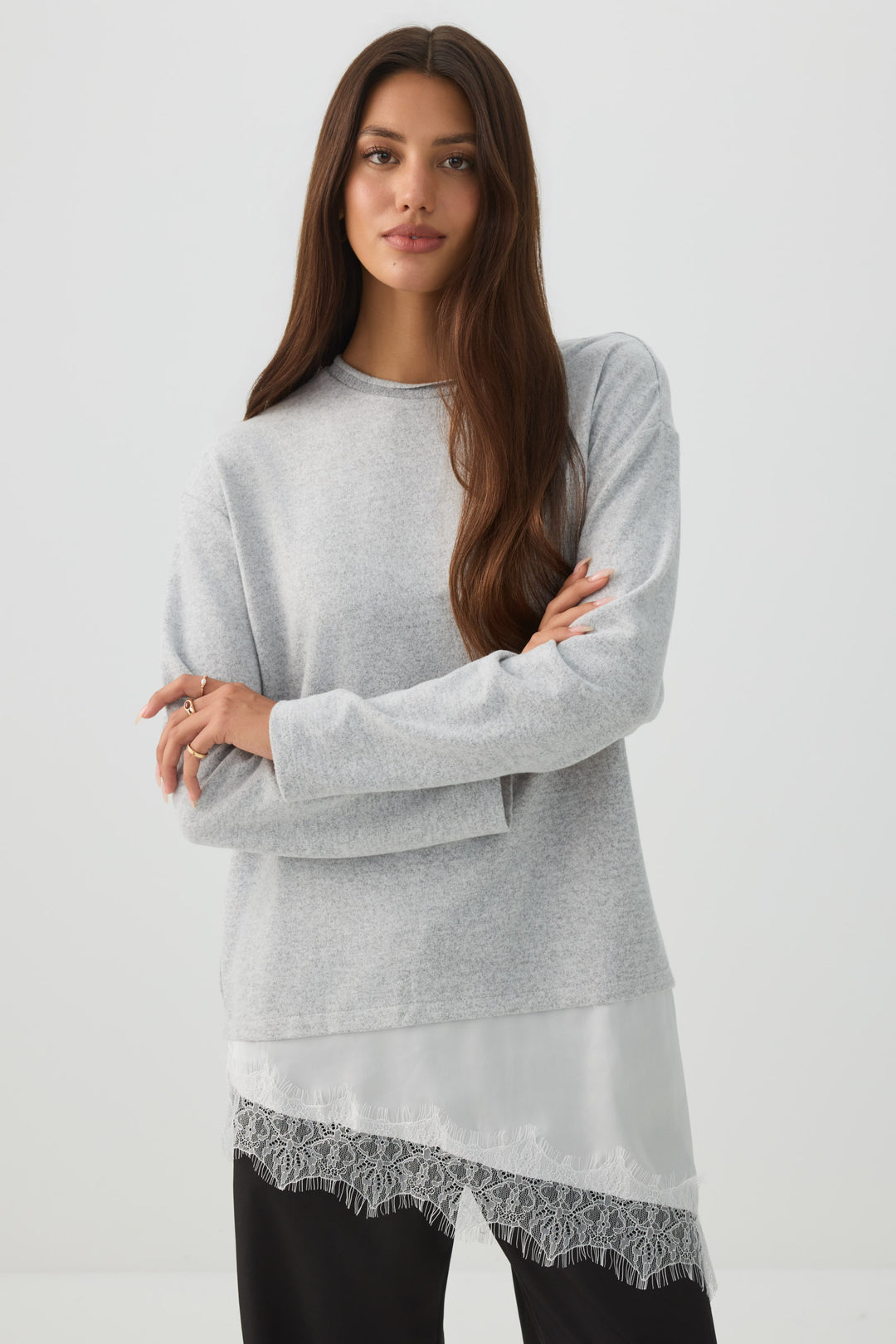 Asymmetrical Lace Trim Top