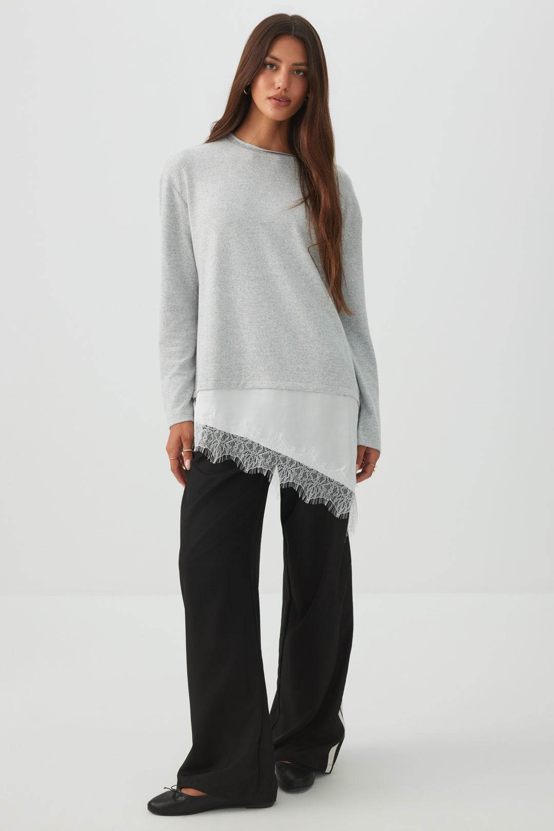 Asymmetrical Lace Trim Top