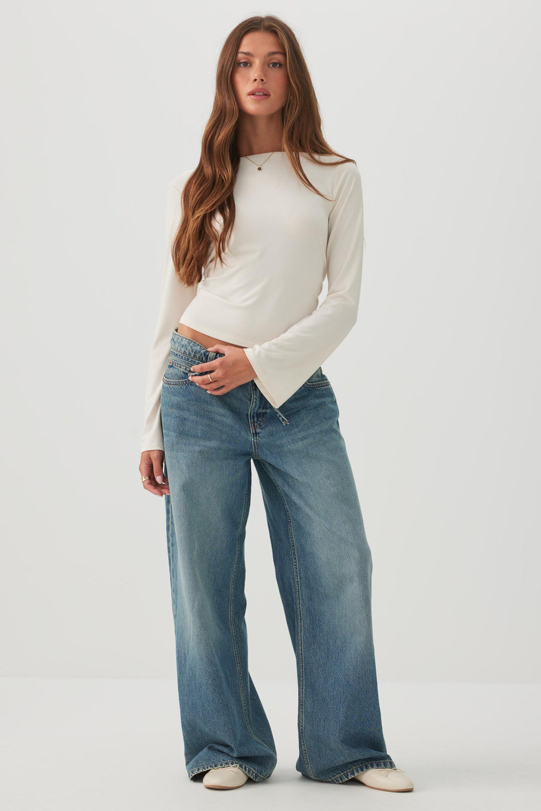 Boat Neck Flare Sleeve Top