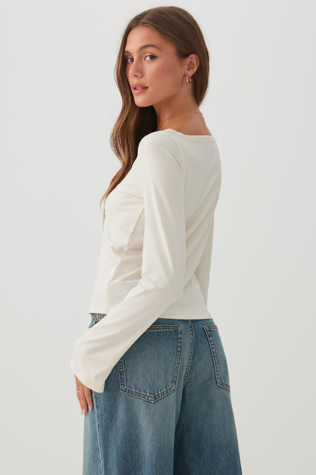 Boat Neck Flare Sleeve Top