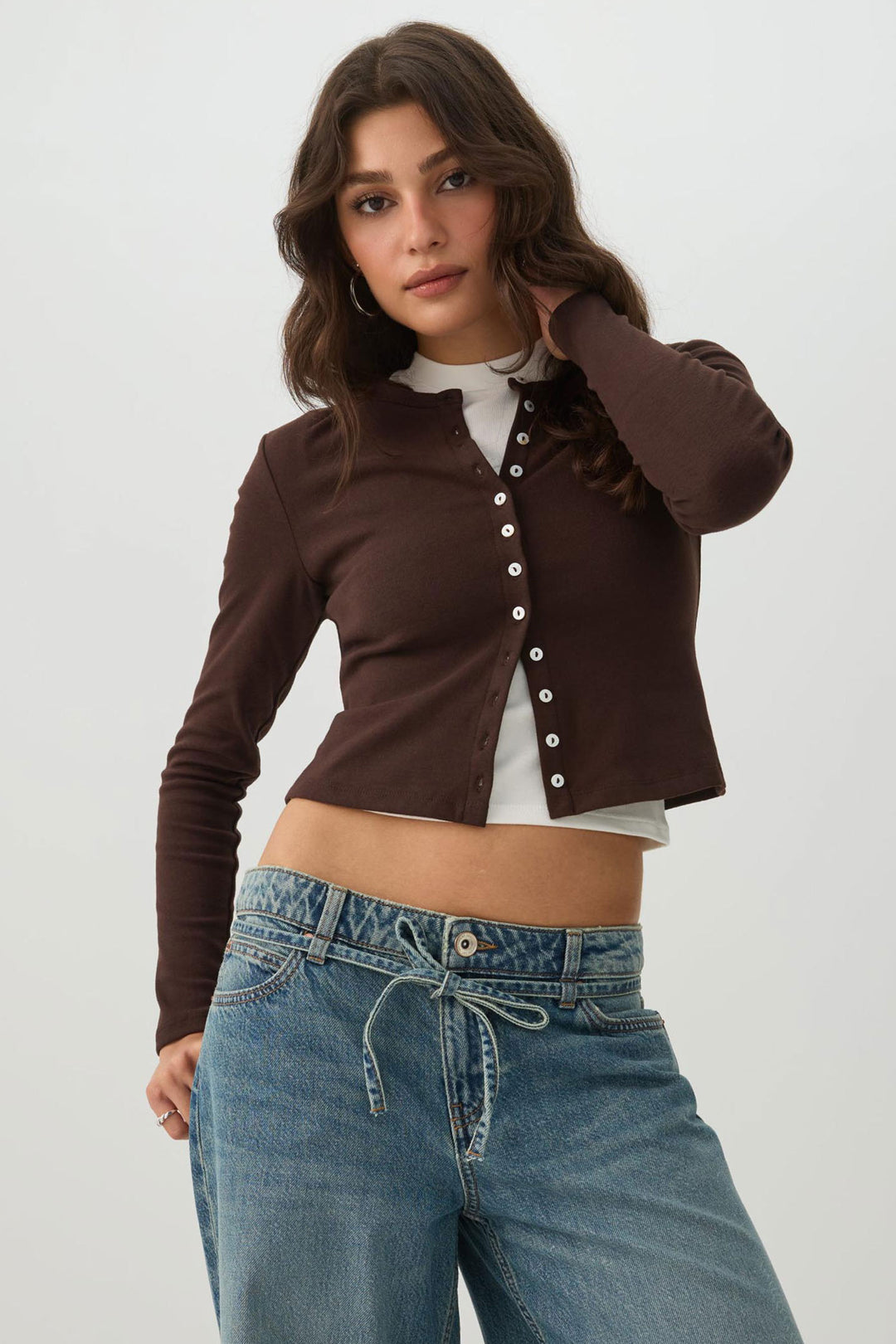 Cropped Brushed Rib Cardigan