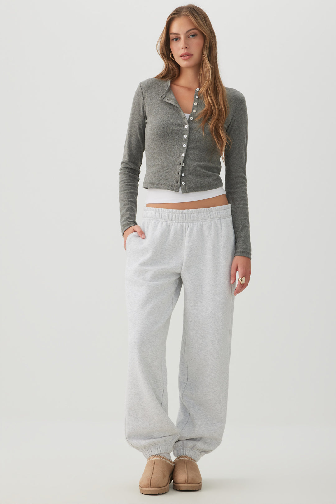 Cropped Brushed Rib Cardigan
