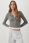 Cropped Brushed Rib Cardigan