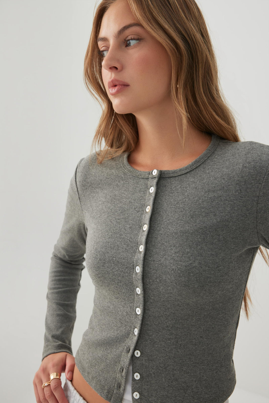 Cropped Brushed Rib Cardigan