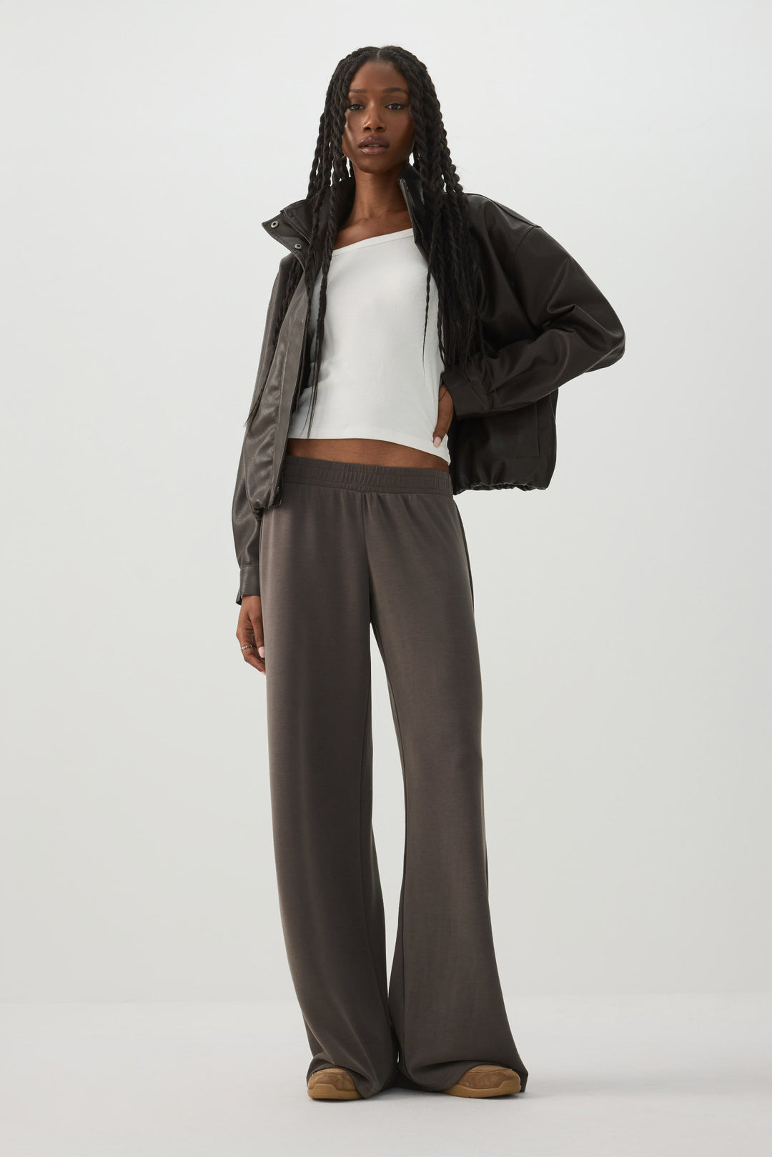 Neoprene-Like Wide Leg Pants