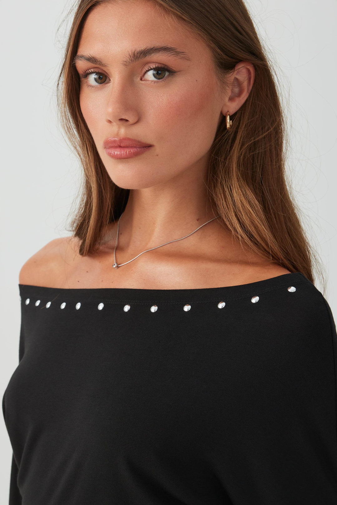 Studded Off-Shoulder Batwing Top