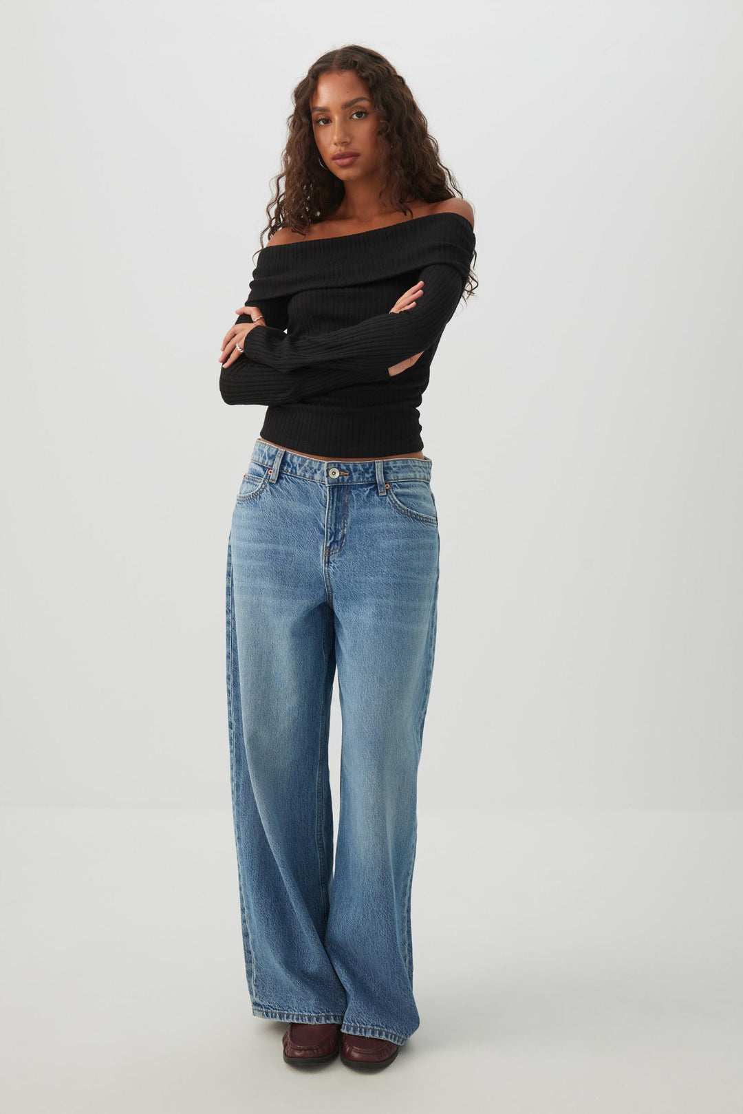 Foldover Off Shoulder Knit Top