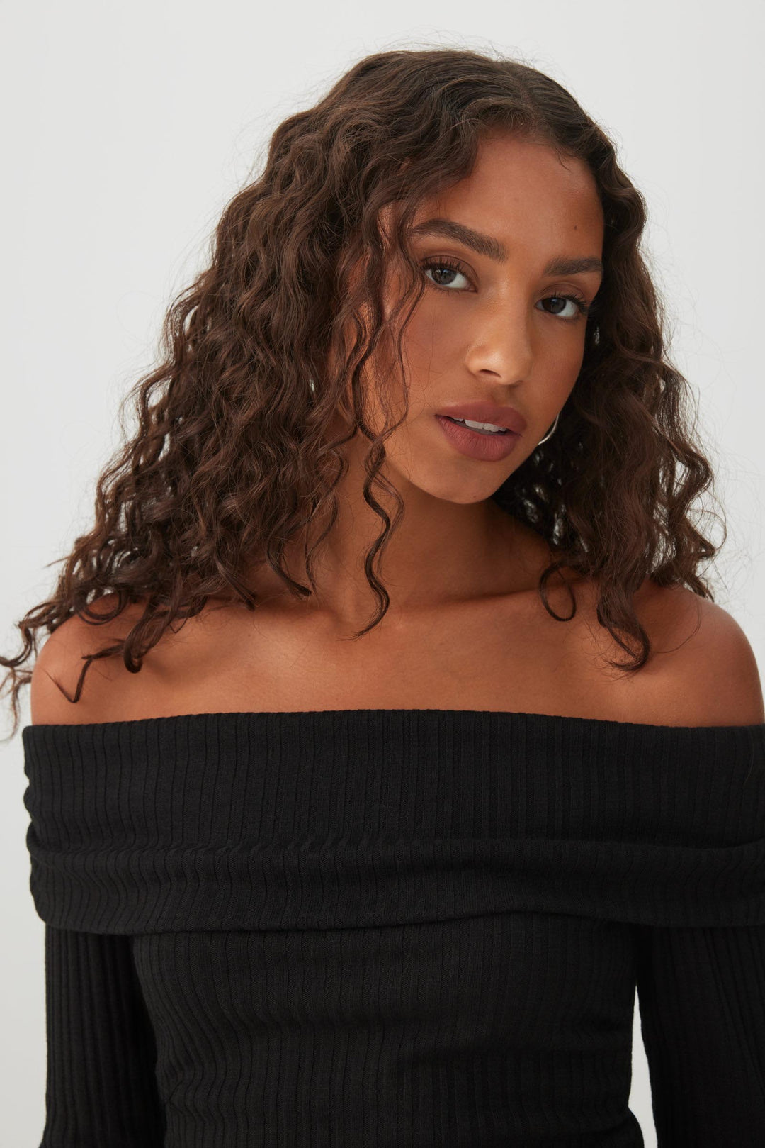 Foldover Off Shoulder Knit Top