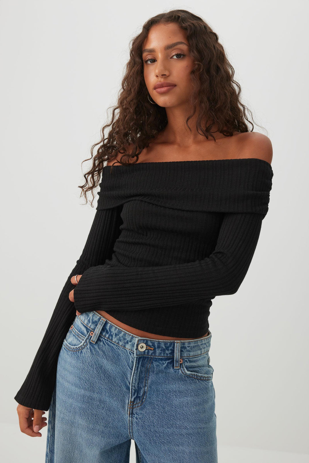 Foldover Off Shoulder Knit Top